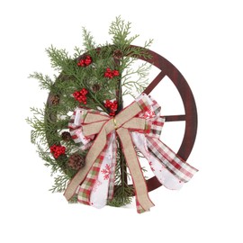Red Truck Wheel Christmas Bowknot Wreath Fall Wreath for Front Door Wooden Hanging Ornament Wreath for Indoor Outdoor