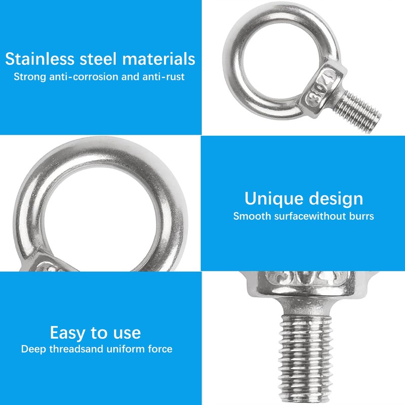 Gearmax Pack of 8 M8 Ring Bolts, 304 Stainless Steel