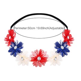 LUX ACCESSORIES Red White Blue American Flag 4th of July Independence Floral Flower Stretch Crystal Headband