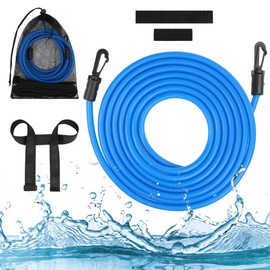 AMFUN Swimming Training Belt, Swimming Resistance Belt, Swim Training Leash, 4M Swim Resistance Band, Swim Tether Belt Stationary Swimming, Swim Bungee Cords for Kids Adults Beginners (Blue)