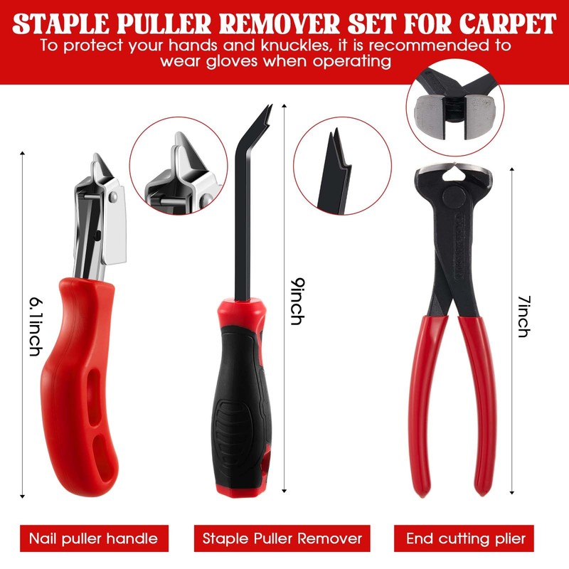 WILLBOND 3 Pcs Upholstery Staple Remover Tools Set Including End