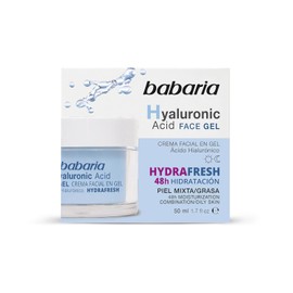 Babaria - Crema Gel Hidratante Facial con Ácido Hialurónico | Hidratación Intensa 24h | Efecto Relleno que Aporta Volumen y Elasticidad | Textura Ultraligera de Rápida Absorción | Ideal para Pieles Mixtas y Grasas | Vegano | 50 ml
