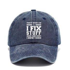 HAPEE Funny Men's I Fix Stuff and I Know Things Baseball Cap Distressed Dad Hat, Adjustable Fathers Day Dad Hat (CA/US, Alpha, One Size, S03-Navy)
