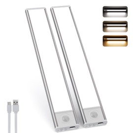 SKELO SKELO Schrankbeleuchtung LED mit Bewegungsmelder 20cm Unterschrank Beleuchtung, 3 Farben 6000K Ferndimmung und 2500mAh Unterbauleuchte Kabellose Lichtleiste USB Kche Treppe 2 Stcke
