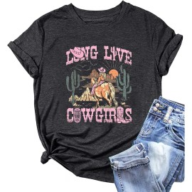 Long Live Cowgirls Sleeveless Women's Western Vintage Graphic Tees Funny Letter Print Country Music Cotton T-ShirtColor: Gray, Size: L