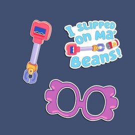 Pack of 3 Stickers Bluey Grannies Glasses Reacher Pole Slipped on Beans - Size: 6 inch