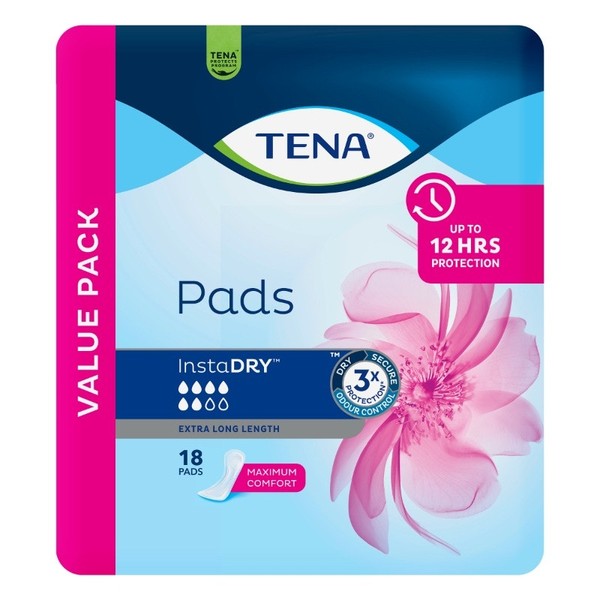 Tena InstaDRY Extra Long Length Pads X 18 (Limit 4