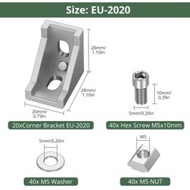20 x EYPINS Mounting Material Angle, Aluminium Profile, 20 x 20 Groove 6 Aluminium Angle Connector, Corner Connector, Wall Holder, 90 Degree Angle Grid for Strut Profile, 3D Printer, CNC Router, DIY