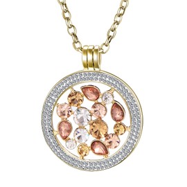 Morella Women's Necklace Gold 70 cm Stainless Steel and Zirconia Pendant with Coin 33 mm in Jewellery Bag, Metal, Cubic Zirconia