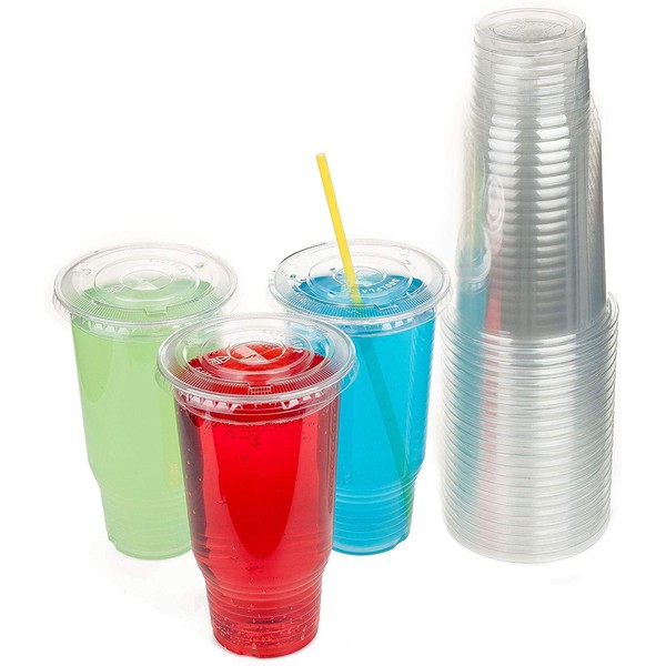 GOLDEN APPLE Cup series, 32oz Clear Plastic cups with Flid lids with X hole 25sets