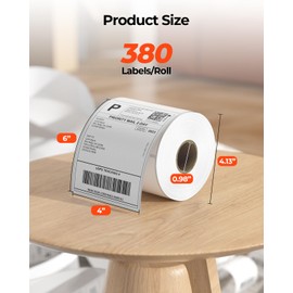 MUNBYN 4x6 Thermal Shipping Labels, Durable Waterproof, Oil-Proof, Scratch-Proof, Alcohol-Resistant, Tear-Resistant Label Paper for Thermal Printers, Packages and Logistics, 380 Sheets/Roll, White