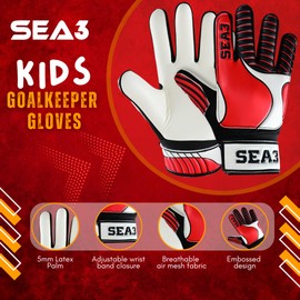 SEA3 Unisex Kids Boys Children's Junior Football Goalkeeper Sports Soccer Training Goalie Gloves, Red - Size 5: Age 9 to 12 Years