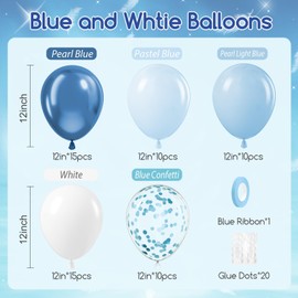60pcs Blue and White Balloons 12inch with Pastel Pearl Light Blue Confetti White Balloons for Bridal Baby Shower Wedding Birthday Party Decorations