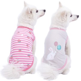 Blueberry Pet Pack of 2 Soft & Comfy Wonderland Striped Cotton Blend Dog T Shirts, Back Length 12", Clothes for Dogs