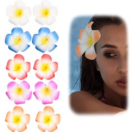 Mezrkuwr Pack of 10 Hawaii Flower Hair Clips, Flower Hair Clip, Hawaiian Plumeria Hair Clip, Beach Flower Headwear for Wedding Parties for Women Girls Gift