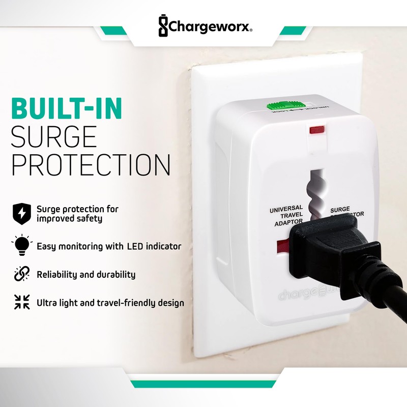 ChargeWorx International Power Adapter Plug, Universal Travel Adapter with US