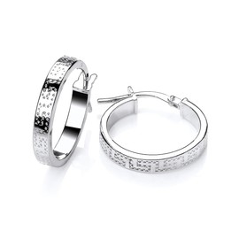 Old English Jewellers Sterling Silver Greek Key Hoop Creole Earrings - 20mm Diameter - 925 Silver