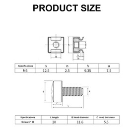 M6 Cage Nuts, Cage Nut Mounting Screws, 20 Cabinets Network Screws, Rack Cage Nuts, M6 Cage Nuts Screws Set, Cage Nut Set M6 Mounting Kit, Screws Cage Nut Set
