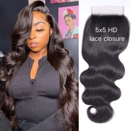 5x5 Hd Lace Closure Human Hair Body Wave Closure Invisible Skinlike Frontal Hd Lace Closure With Baby Hair 10 Inch Free part 5x5 Closure Human Hair Pre-Plucked Natural Hairline Natural Black 10inch