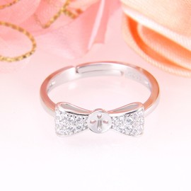 LGSY CZ Bow Design Adjustable Rings Fitting for Women Sterling Silver