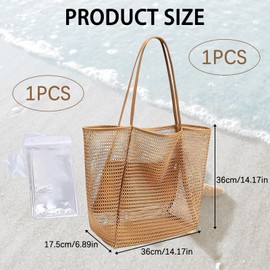 Mesh Beach Bag, Beach Tote Bag for Women, Spacious Holiday Crochet Beach Accessories, Perfect for Summer Vacation Travel Picnic Shopping, Includes Waterproof Phone Pouch