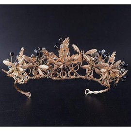 Dragonfly Austrian Rhinestone Crystal Bead Veil Theater Party Costume Headband Headpiece Tiara Hair Crown Gold-plate T090