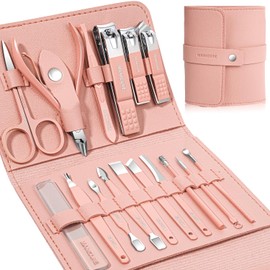 Leipple Set De Manicura Y Pedicura Profesional 16 Piezas De Acero Inoxidable Kit De Cuidado De Uñas Con Estuche De Viaje De Cuero De Lujo Para Uñas Gruesas Ideal Para Hombres Y Mujeres
