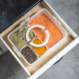 Small Snackle Box Container - Travel Snack Box Container - Snacklebox - Divided Serving Tray With Lid and Handle - Portable Snack Tray With Lid - Snackle Boxes (4 Compartments - 3 Sizes - Cream)