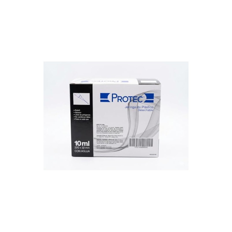 Protec Jeringas Desechables de 10 Ml de 22gx32mm con Aguja