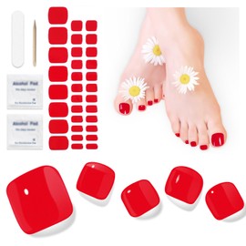 DUKASOU Semi Cured Gel Pedicure Strips | 32pcs (K Red) Gel Toenail Stickers Full Nail Wraps for Women Girls Works with Any UV Lamps