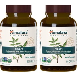 Himalaya Himalaya Organic Neem Herbal Supplement, for Mild Acne & Clear Skin, Purifying, Ayurvedic, USDA Certified Organic, Non-GMO, Vegan, 600 mg, 60 Plant Based Caplets, 2 Pack