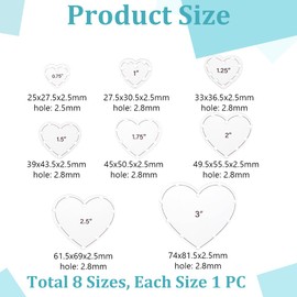 AHANDMAKER 16 PCS Heart Quilting Templates Set，0.75" 1" 1.25" 1.5" 1.75" 2" 2.5" 3" Acrylic Heart Template Ideal Sewing Products Embroidery Pattern Stabilizers for Hand Quilting Patchwork Crafts