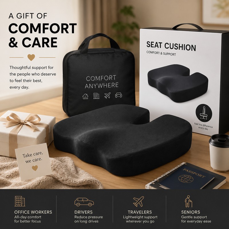 U-Shaped Memory Foam Seat Cushion – Non-Slip Coccyx & Hip