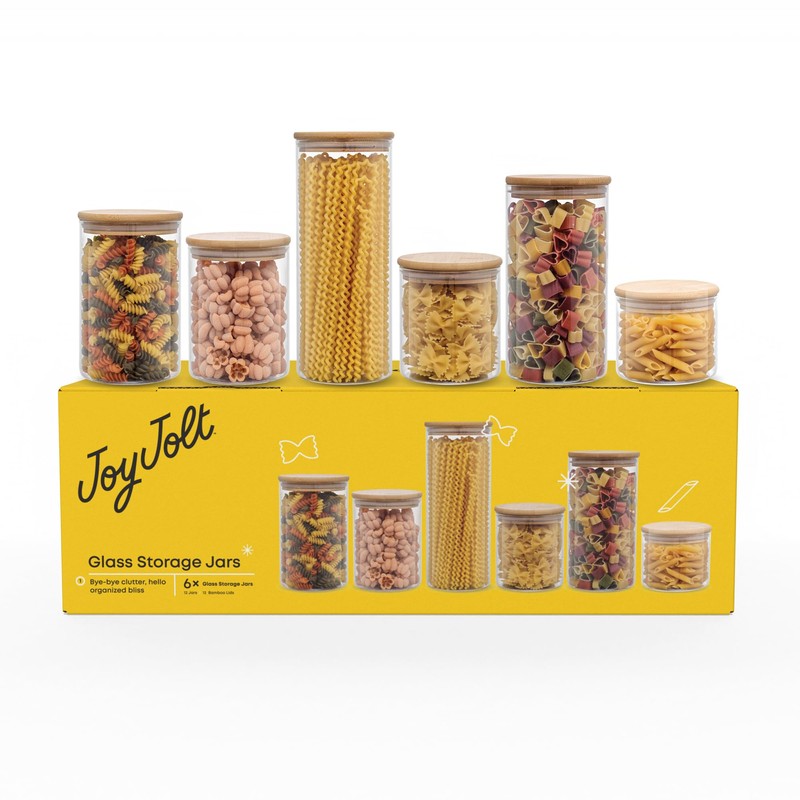 JoyJolt Borosilicate Glass Jars With Bamboo Lids. 6 Pc Set