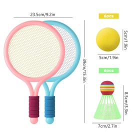 Children's Shuttlecock Set, Children's Tennis Racket, Badminton Racket Toy, Lightweight Badminton Set, Tennis Racket Gift Set for Children, Outdoor, Indoor Sports, Bring 6 Badmintons and 6 Tennis