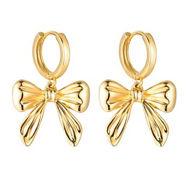 Gold Bow Earrings for Women 14K Gold Plated Bow Stud Earrings Ribbon Earrings Gold Huggie Hoop Bow Earrings Dainty Bow Cubic Zirconia Earrings Gold Earrings for Women Jewelry Gifts﻿ (Gold 3)