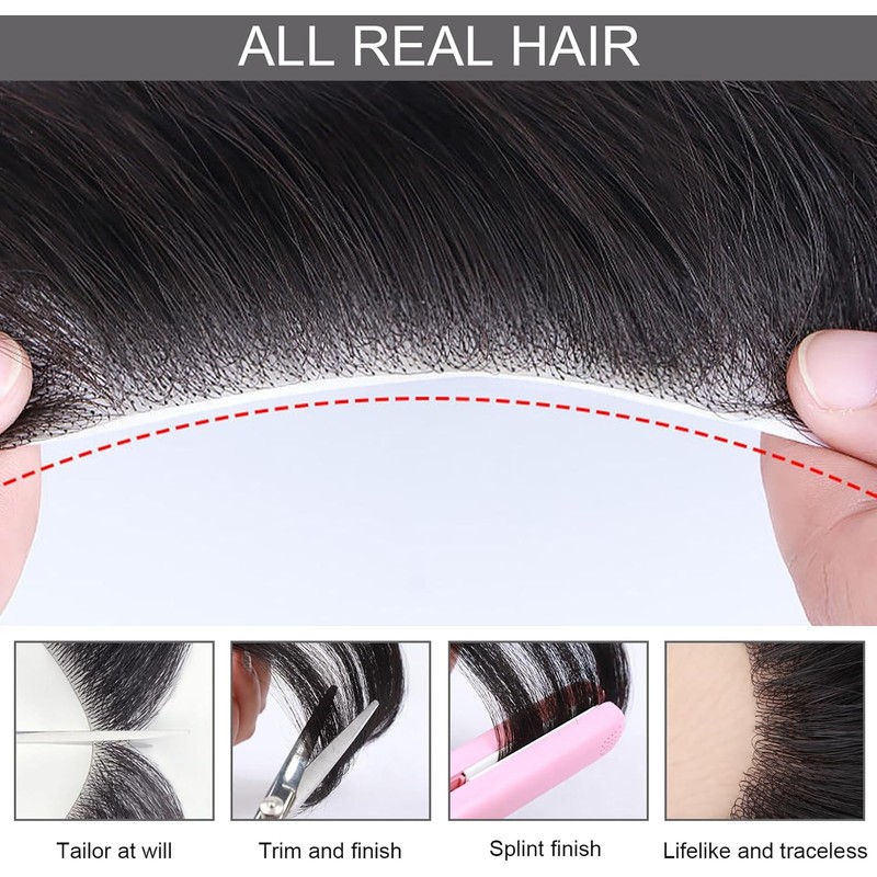 Tupé de cabello humano para hombres, pieza de cabello en