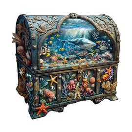 Wooden Puzzles for Adults - Treasure Chest Ocean Wooden Puzzle, Unique Shape Wood Jigsaw Puzzle for Adults, Wood Puzzles Adult, Gifts for Friends and Family, Wall Art Home Decor (275pcs 13.4*13.1in L)