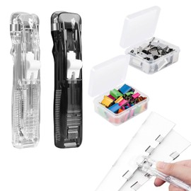 Eophmi Binder Clips,102 Pcs Handheld Clam Clip Dispensers with 100 Portable Mixed Color Metal Refill Clips,Reusable Portable Paper Clip for School Office Home Foldback Clips