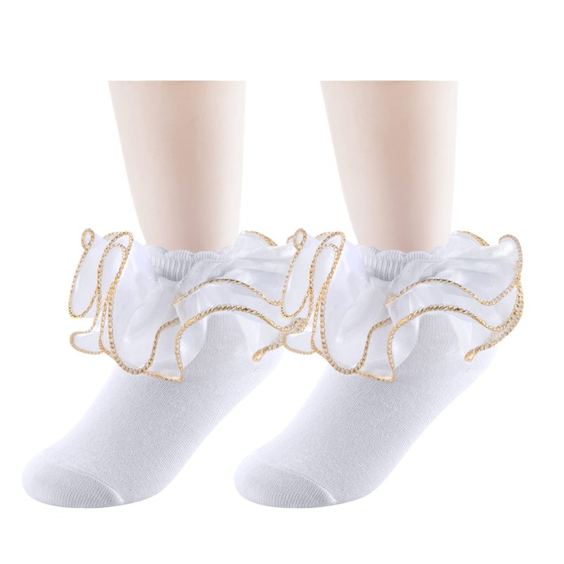 Yepami Big Girls Lace Socks Shimmering Cute Ruffle Comfortable Frilly