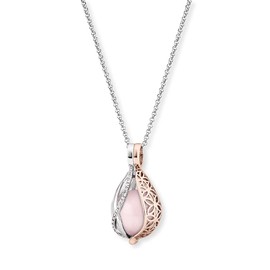 Engelsrufer Women's Necklace Sky Tears Sterling Silver with Interchangeable Power Stone Pendant Rose Quartz Bi-Colour Lobster Clasp Adjustable in Three Lengths Nickel-Free, Sterling Silver, Agate