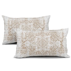 Brown Ethnic Boho Lumbar Pillow Covers 12x20 Inch Bohemian Carpet Vintage Coffee Tan Floral Rectangle Pillow Cases Small Pillowcases Farmhouse Accent Home Decor For Living Room Couch Sofa Set of 2