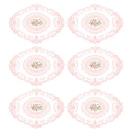 sourcing map 6Pack Retro Lace Placemat 12x16-in Oval Embroidered Table Place Mats French Crochet Doilies Coasters Cup Mat for Home Wedding, Pink