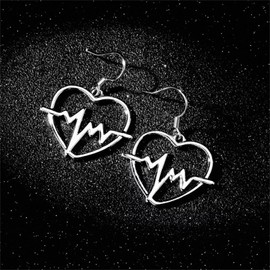 coadipress Hollowing Geometric Peach Heart Heartbeat Love Earrings for Women Simplicity Wave Line ECG Ripple Love Electrocardiogram Lifeline Earrings Birthday Gifts (Silver)