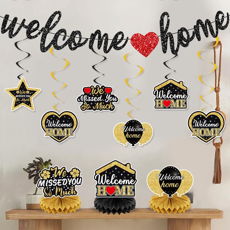 Welcome Home Decorations | Pre-Strung Glitter Welcome Home Banner and