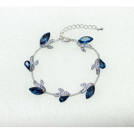 Faship Gorgeous Navy Blue Rhinestone Crystal Floral Bracelet - Navy Blue/Matching Bracelet