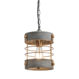 wochos Farmhouse Pendant Light, Adjustable Metal and Wood Chandelier Light Fixture, Rustic Pendant Lighting for Kitchen Island, Bedroom, Dining Room and Entryway, Blue Gray