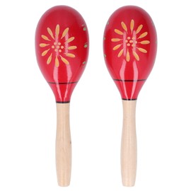 2 Pcs Maracas Red Carved Wooden Sand Ball Percussion Instrument Early Childhood Teaching Aids for Parties Carnivals