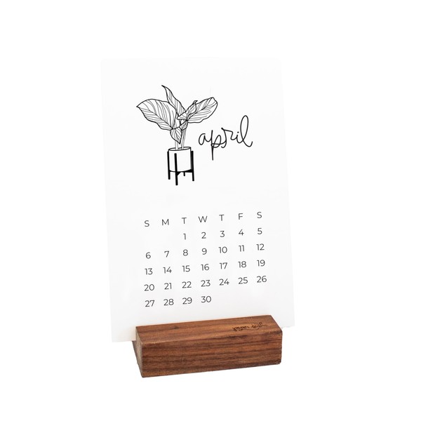 2025 Potted Plant Illustrated Desk Calendar with Wood Base