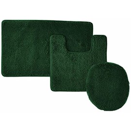 Solid 3pc Bathroom Rug Set Hunter Green - 2 high Pile bathmats, 1 Toilet seat Cover